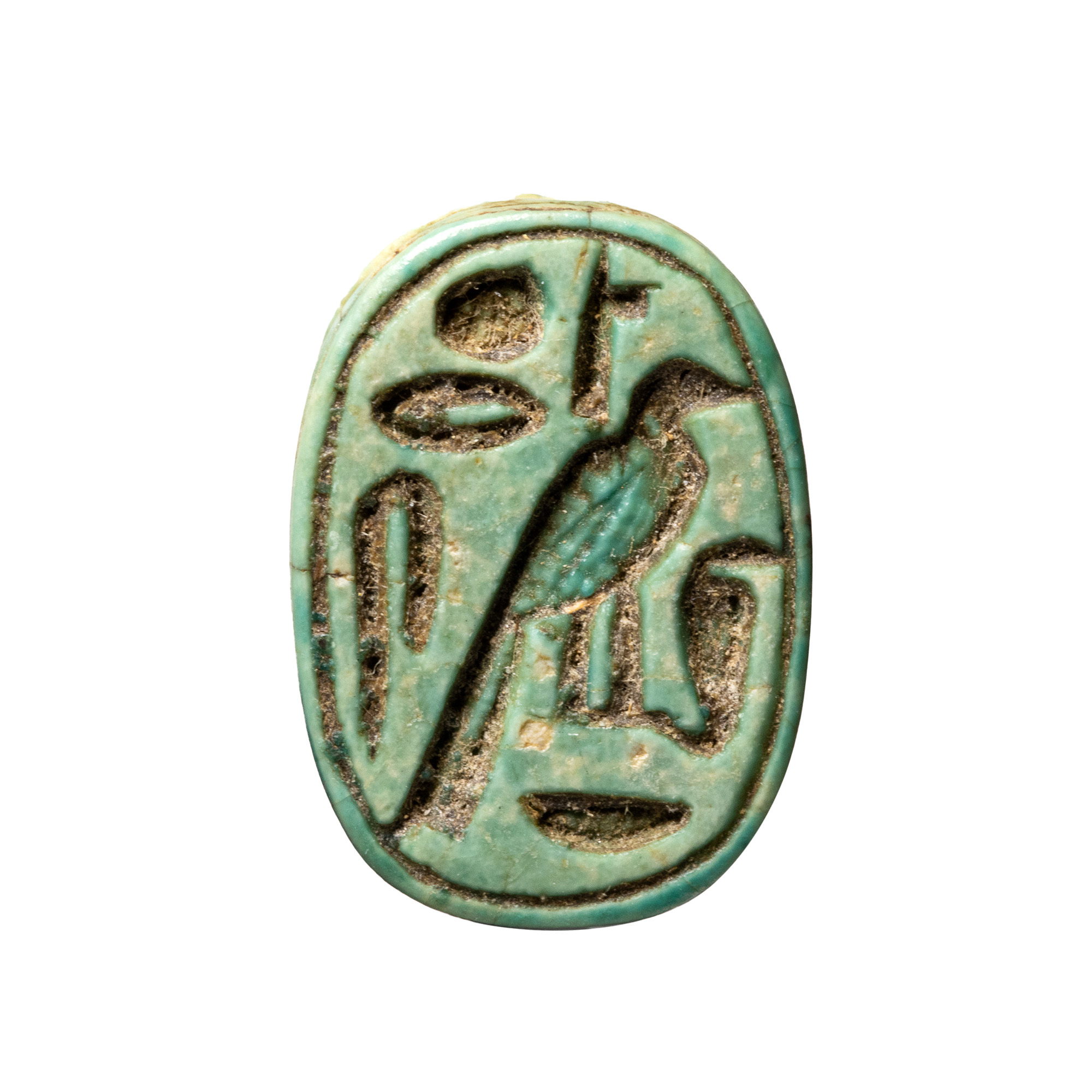 A New-Kingdom glazed steatite scarab.